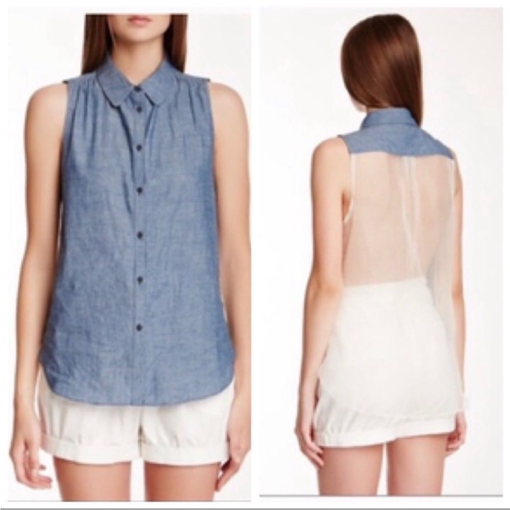 NWT Elizabeth and James Julian Silk Chambray Top S